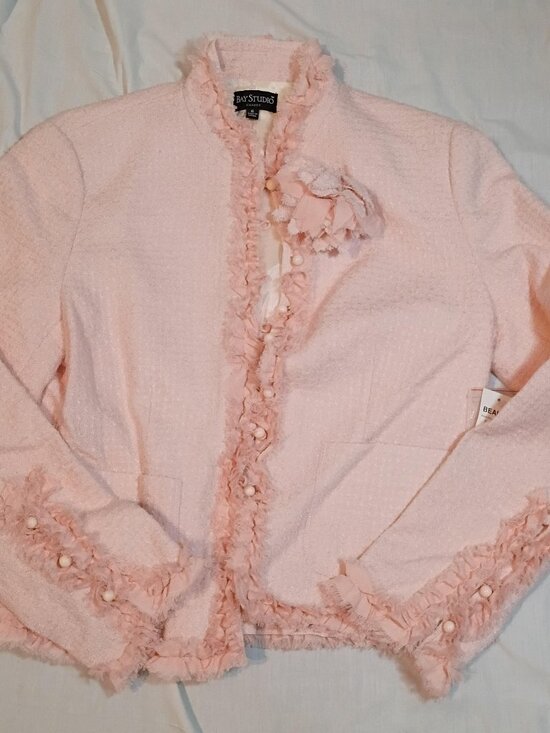 Bay Studio Jackets & Blazers - Bay Studio/Blazer/Womens 6/Pastel Pink/Tweed Cropped Career Office Preppy NWT Ch